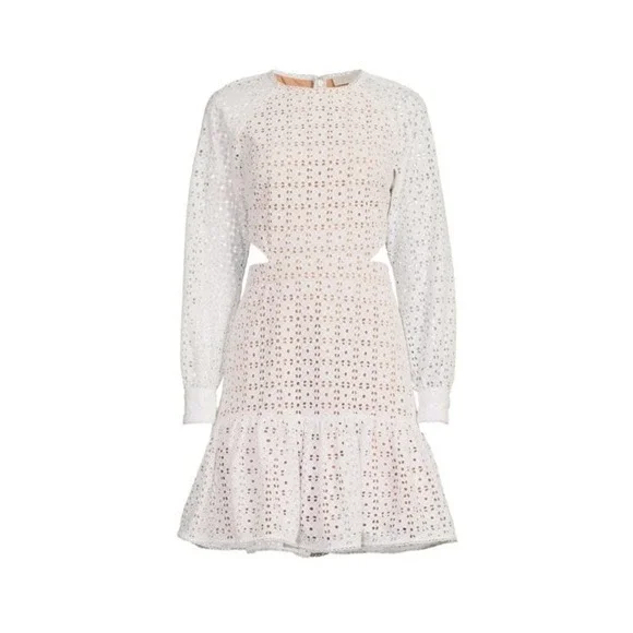 Michael Kors White Eyelet Cut-Out Mini Dress Bohemian Size 6 Feminine Party - Picture 2 of 8
